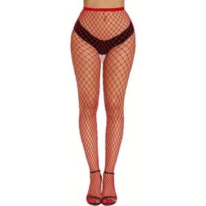 Sexy High Waist Fishnet Stockings Red